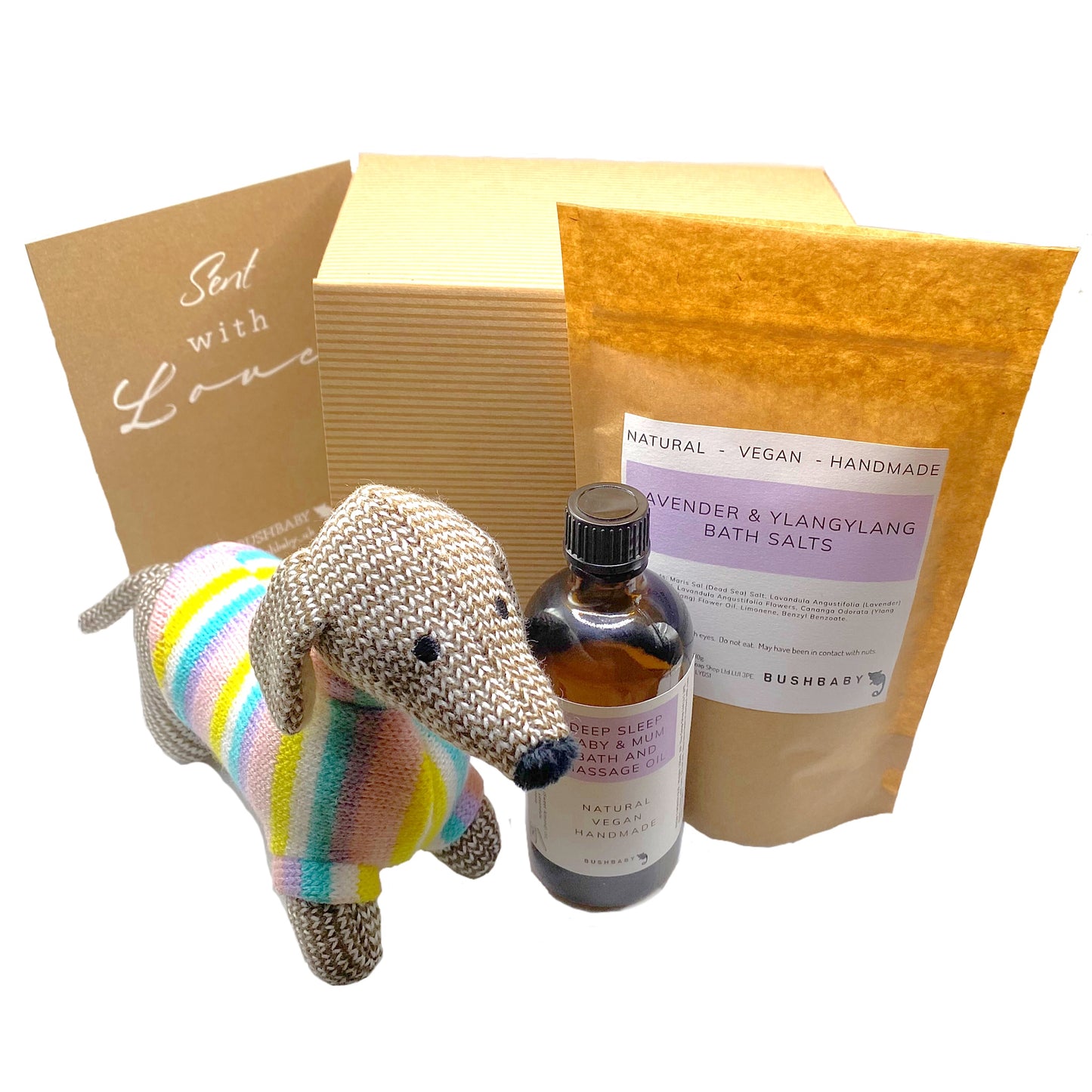 Mum & baby pamper gift box - pastel sausage dog